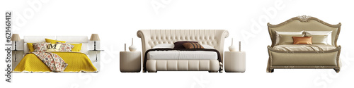 bed isolate on a transparent background, interior furniture, 3D illustration, cg render 