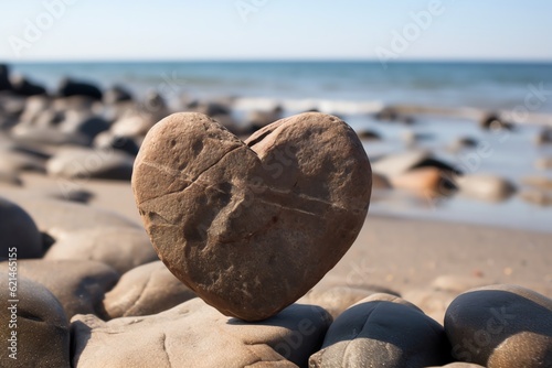 A heart-shaped rock on a sandy beach wallpaper