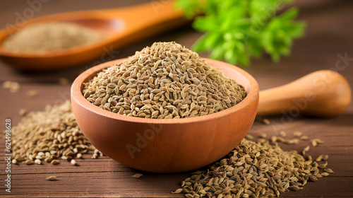 Ajwain-Samen sind klein, oval und braun. Ajwain seeds are small, oval, and brown. Generative AI