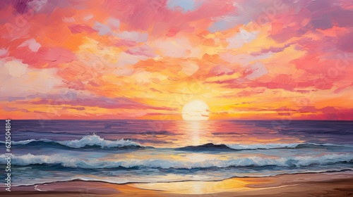 A stunning sunset painting the sky in shades of orange and pink, casting a golden glow over the tranquil ocean. generative ai