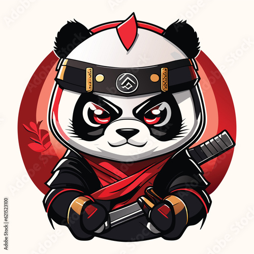 T-shirt design ninja panda with background, digital art futuristic.