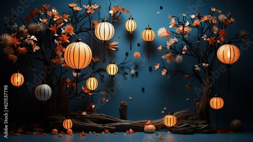 China Mid Autumn Festival, lanterns. Generative AI