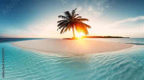 traumhafter Sonnenuntergang am tropischen Strand, generative AI