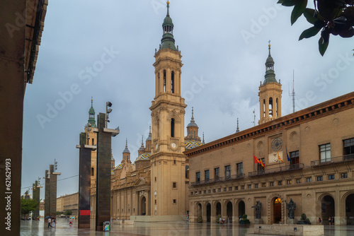 Plaza del Pilar in Zaragoza, on a rainy day.