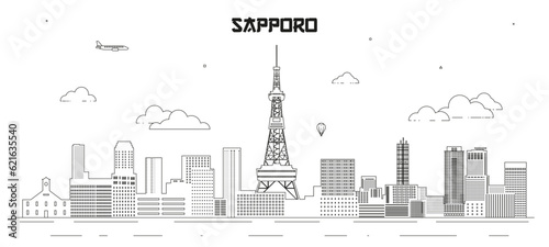 Sapporo skyline line art vector illustration