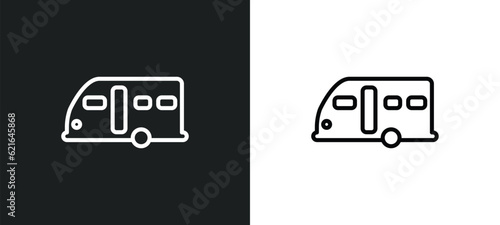 caravan outline icon in white and black colors. caravan flat vector icon from camping collection for web, mobile apps and ui.