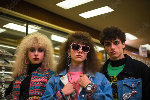 1980s style. Punk fashion as a reaction to the hippie movement of the past decades and against the materialistic values of the current decade. Retro, pop, hipster, neon, colorful. Generative AI