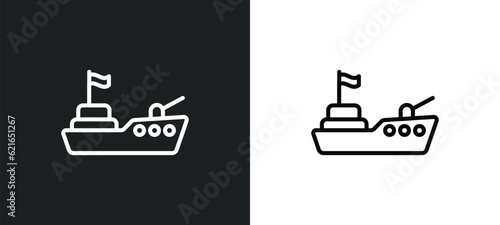 army boat outline icon in white and black colors. army boat flat vector icon from army and war collection for web, mobile apps and ui.