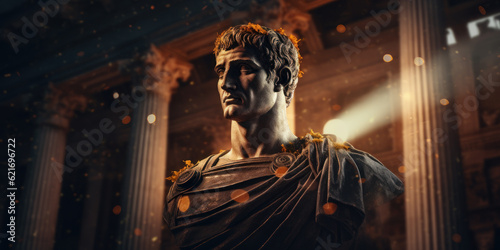Caesr Agustus bust sculpture, former Roman emperor. Generative AI