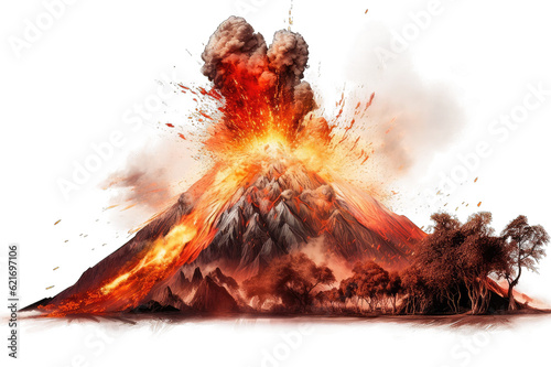 Massive volcano eruption. Volcano eruption isolated on transparent background