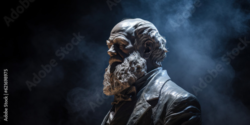 Charles Robert Darwin bust sculpture, English naturalist, geologist, and biologist. Generative AI