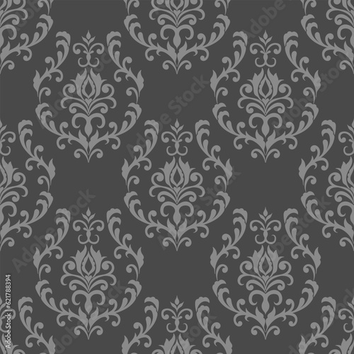 Black and silver damask wallpaper pattern