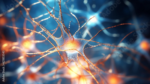 脳内のニューロン神経回路とシナプス neuron synapse and nerves in brain. Created by generative Ai 