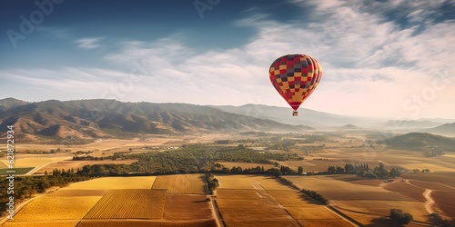 a hot air balloon over a valley