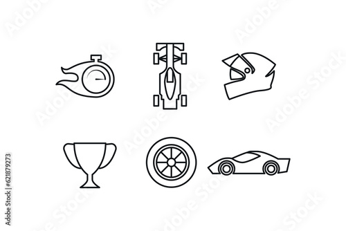 Car racing glyph icons set.