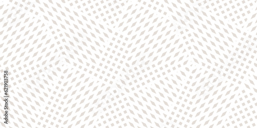 Vector geometric seamless pattern. Abstract graphic background with small shapes, squares, rhombuses. Subtle white and beige texture. Modern stylish geo background. Minimalist design for decor, print