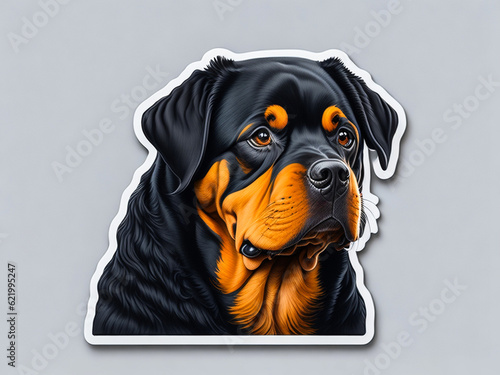 Sticker cartoon cute Rottweiler puppy dog on white background vector .