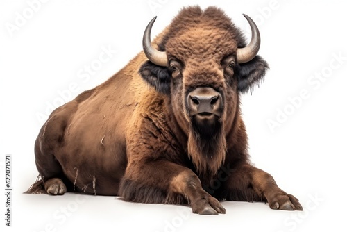 a bison is sitting in front of a white background