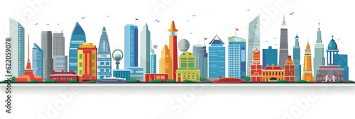 Singapore city panorama, urban landscape. Business travel and travelling of landmarks. Illustration, web background. Buildings silhouette - Generative AI