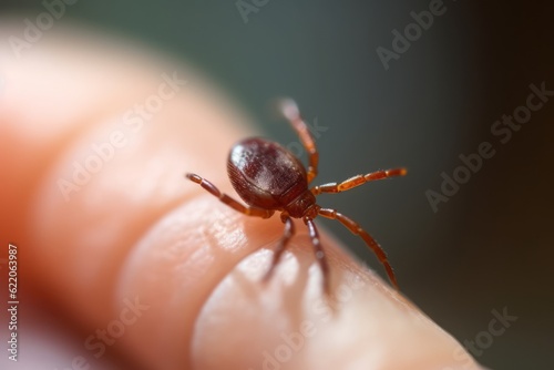 Photographic Macro of a Tick on Human Skin, Illuminating the Bright Image of a Potentially Dangerous Parasite