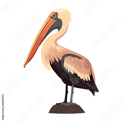 Flying pelican with beak full of fish