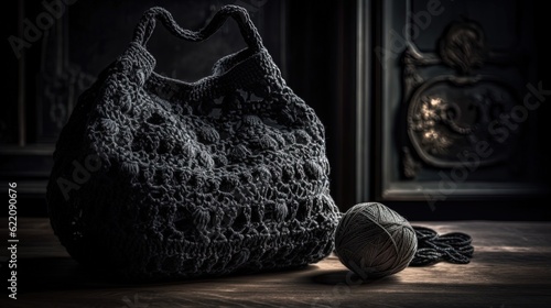 Black crochet bag. Generative AI