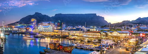 Panoramic View of Table Mountain and V&A Waterfront - Iconic Landmarks, Coastal Splendor, Urban Escape. Cape Town, South Africa