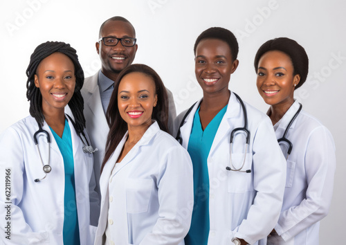 General practitioner and doctor and nurse as african american medical team