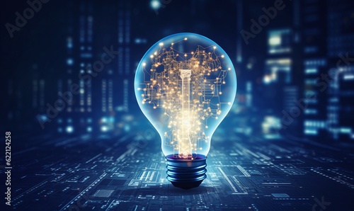 light bulb on the background of electronic circuit