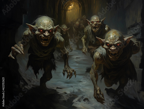 A Painting of a Group of Goblins in a Cavern Generative AI