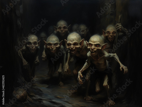A Painting of a Group of Goblins in a Cavern Generative AI
