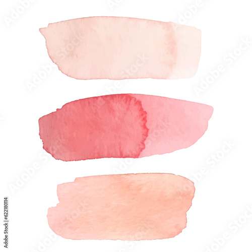 Set of hand painted peach pink watercolor brushstrokes for wedding design. Soft brush strokes isolated on the white background.