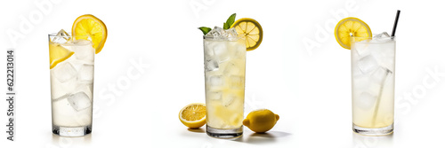 Set of cocktail tom collins isolated on white background