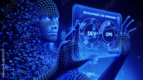 DevOps Dev Ops software development. Business Technology Automation Process Concept