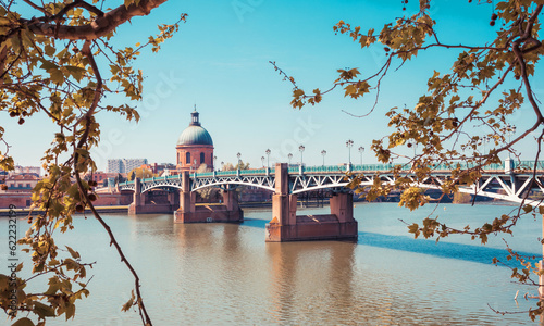 Toulouse, France - Garonne river, La Grave dome and Pont Saint-Pierre