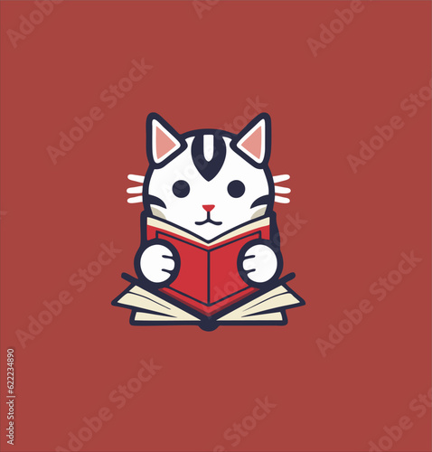 cat holding book logo vector design. Japanese style