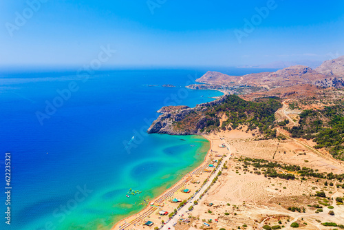 Sea view of Tsambika beach, Rhodes island, Greece, Dodecanese, Europe
