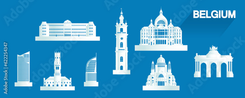 Belgium isolated architecture icon set and symbol with tour europe.