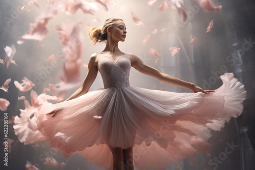 An elegant ballerina frozen in mid-air, capturing the grace and poise of the human form.
