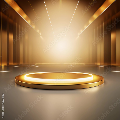 Abstract luxury background, Minimalistic gold architectural background and podium, Christmas holiday background, Modern design for poster, cover, branding, product showcase, AI generated.