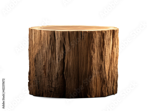 Tree trunk wood podium isolated on transparent or white background, png