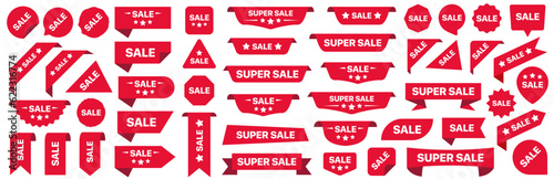 Super sale red label isolated on white background. Set of super sale badge ribbon. Sticker, tags, badge, ribbon for promotion