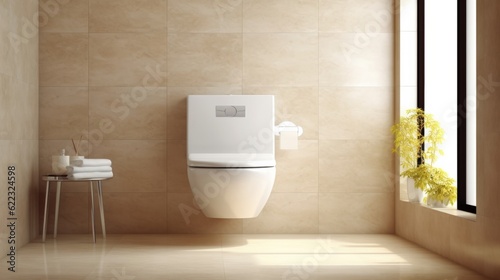 Home interior design house concept close up water closet in restroom daylight ,Created with Generative AI Technology.