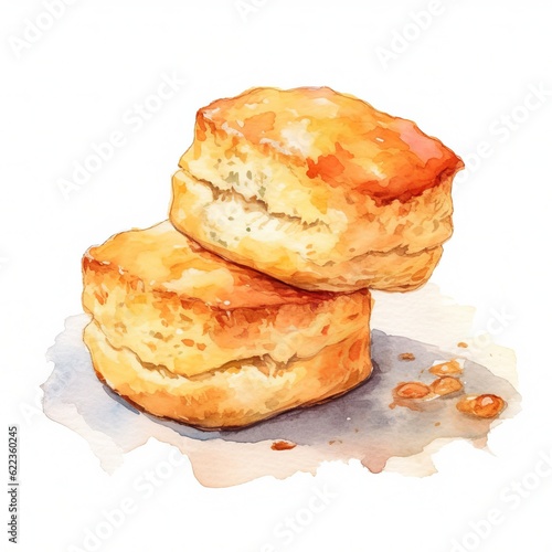 Freshly Baked Scone Pastry Background, Square Watercolor Illustration. Crusty Pastry, Gourmet Bakery. Ai Generated Soft Colored Watercolor Illustration with Aromatic Traditional Scone Pastry.