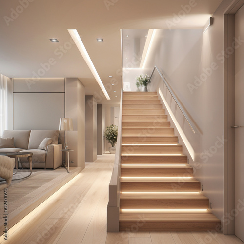 vue d'un escalier dans une maison design - IA Generative 