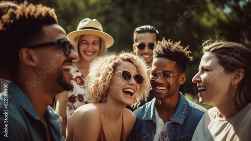 AI-generated illustration of a diverse group of young adults laughing and socializing together.