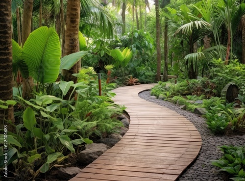 Alley in tropical garden, Created with Generative AI technology.