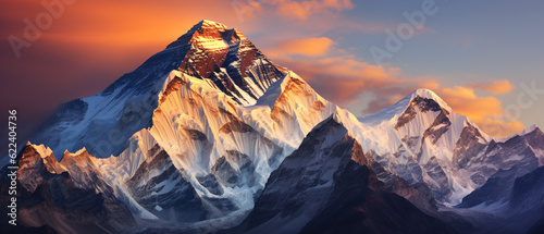 Landscape photo of Mt. Everest at sunset
