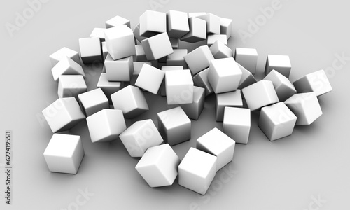 3d white cubes isolated on white background. White cube boxes. High-resolution 3D illustration with clipping paths. High-quality Mockup. 