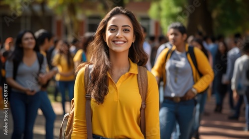 Young Indian girl walking on the college campus generative ai